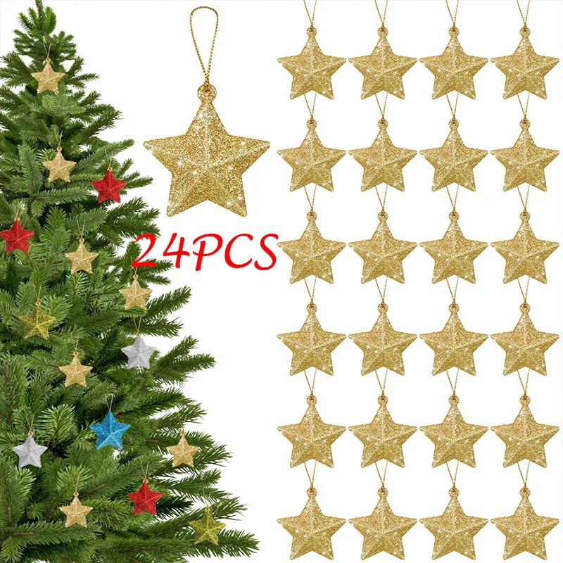Home Decor Trends 2025 - Gold Glitter Star Ornaments Christmas Tree