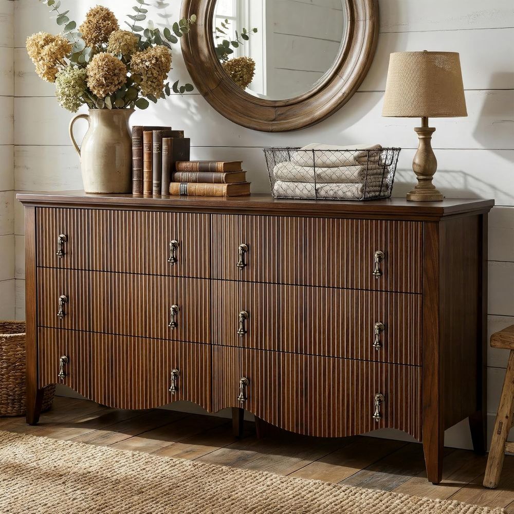 Home Decor Furniture - Vintage Walnut Bedroom Furniture: Double Drawer