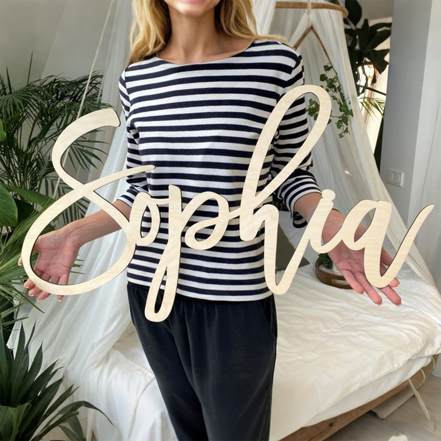 Home Decor Inspo - 1pc Personalized Wooden Name Sign,Customized Nameplates,Wooden