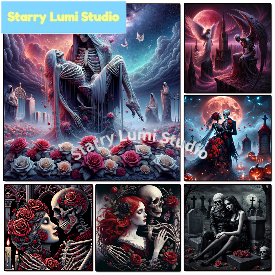 Home Decor Gothic - 5D Diamond Painting Gothic Lady Skeleton
