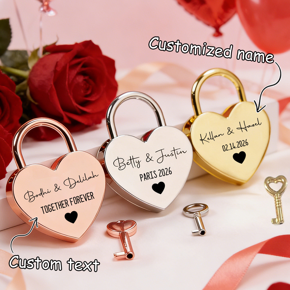Home Decor Inspo - Custom Name Heart-Shaped Padlock Personalized Name