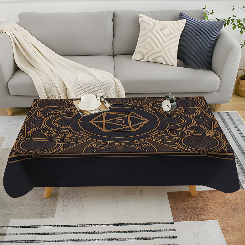 Home Decor Inspo - Steampunk Black Golden Gear Pattern Tablecloth