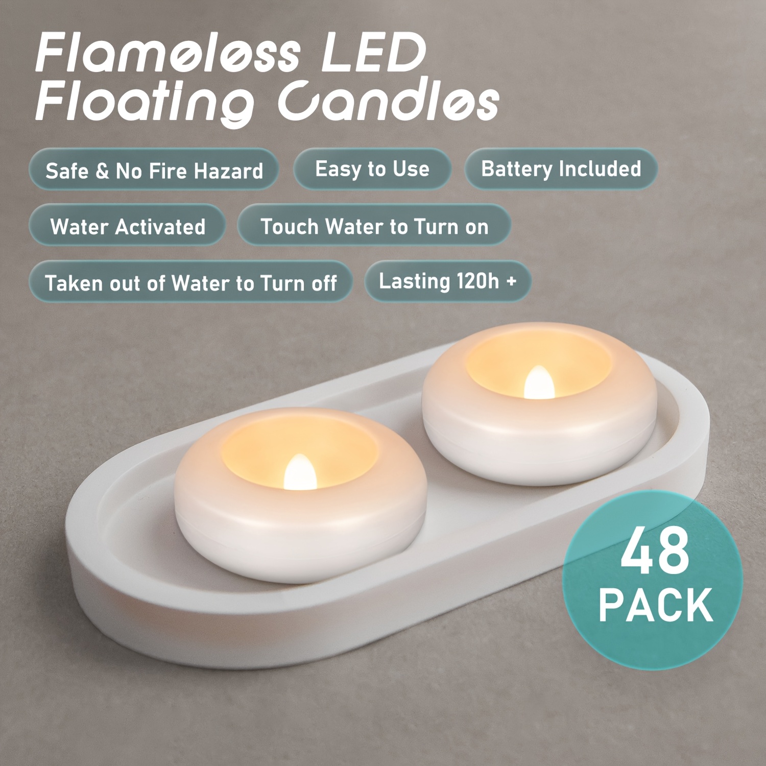 Home Decor Event - 48 LED Floating Candles, 3-inch Flameless