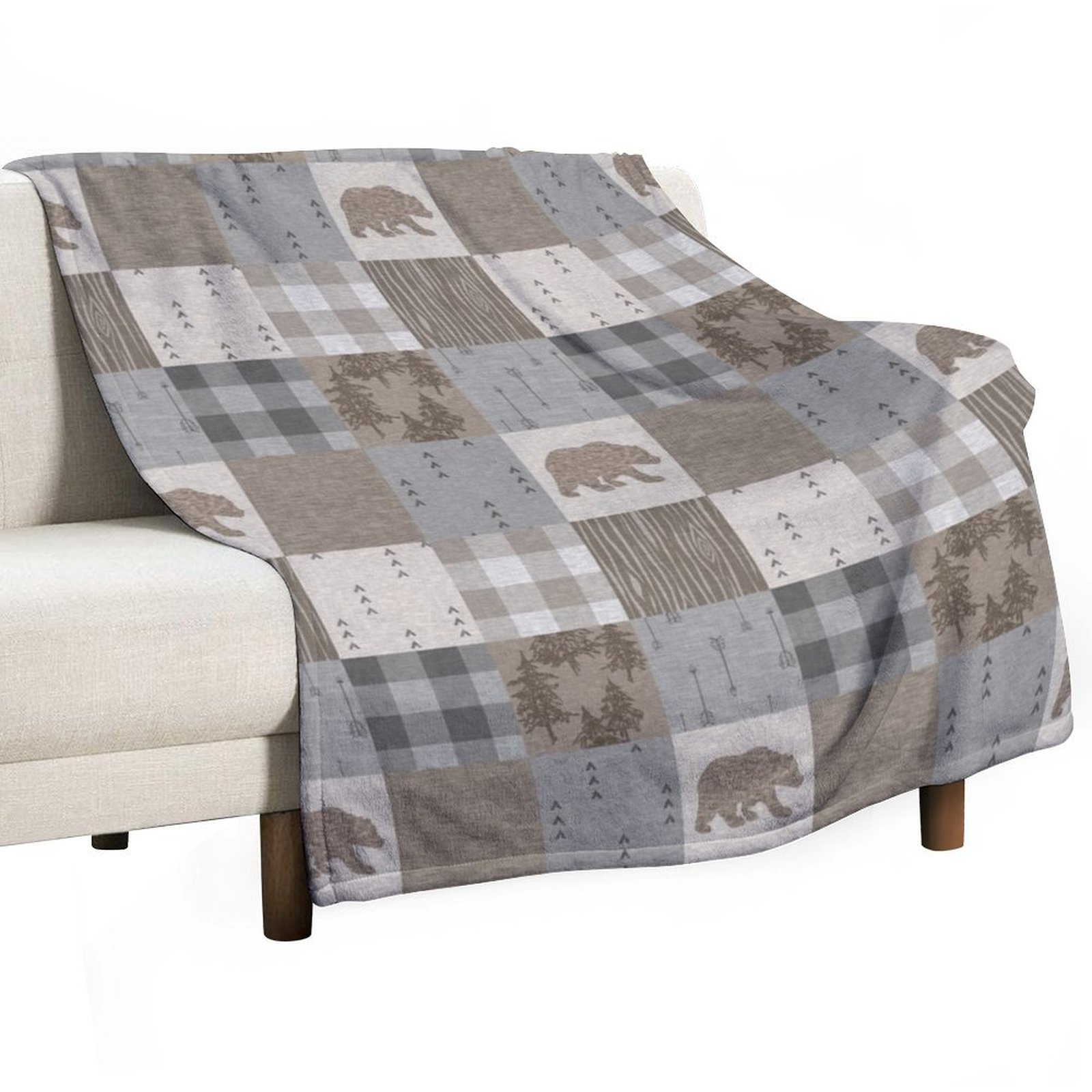 Bear Patchwork - Rustic Neutra - Neutral Throw Blanket 评论和价格
