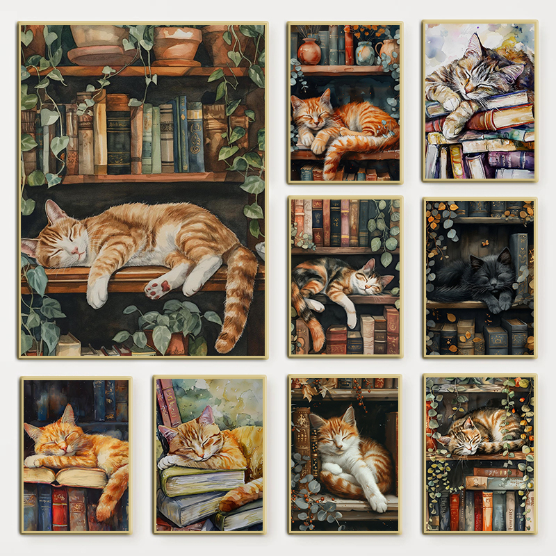 Cute Cat and Book Poster Victo - Victory Home Decor 评论和价格