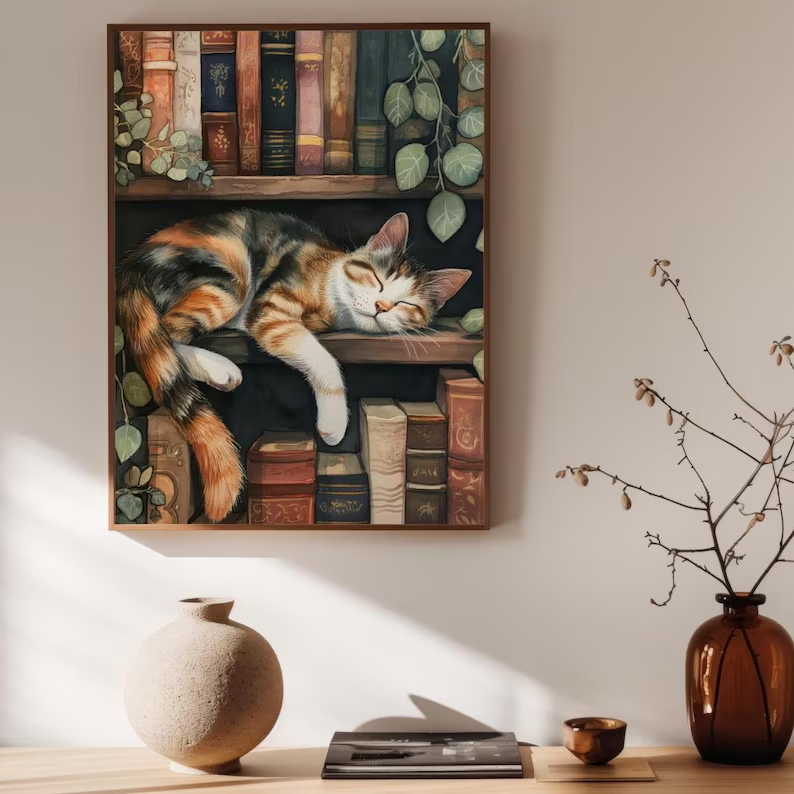 Cute Cat and Book Poster Victo - Victory Home Decor 评论和价格