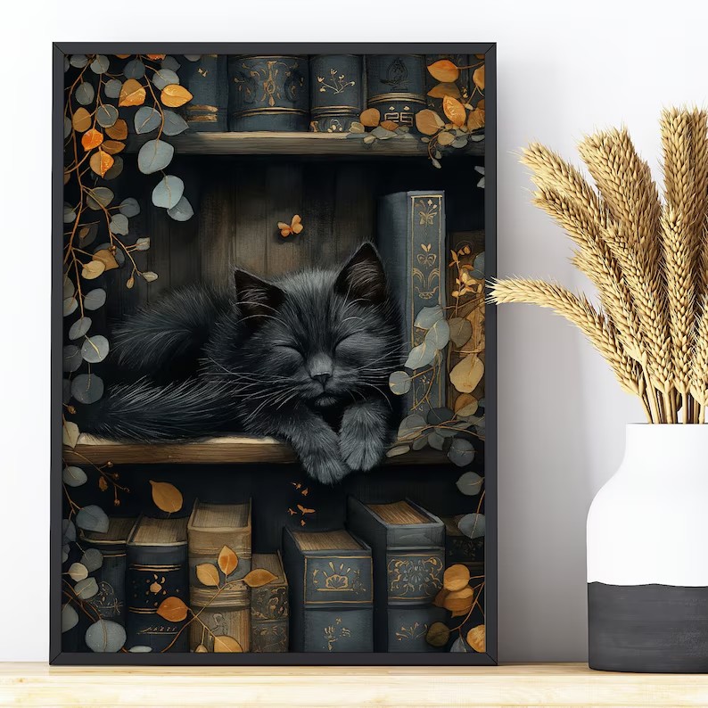 Cute Cat and Book Poster Victo - Victory Home Decor 评论和价格