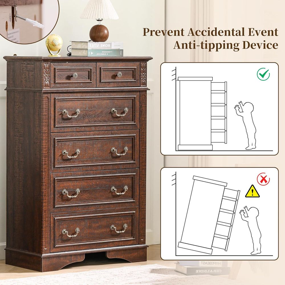 6-Drawer Tall Dresser for Bedr - Home Decor Furniture 评论和价格