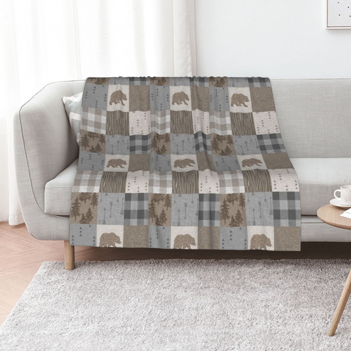 Bear Patchwork - Rustic Neutra - Neutral Throw Blanket 评论和价格