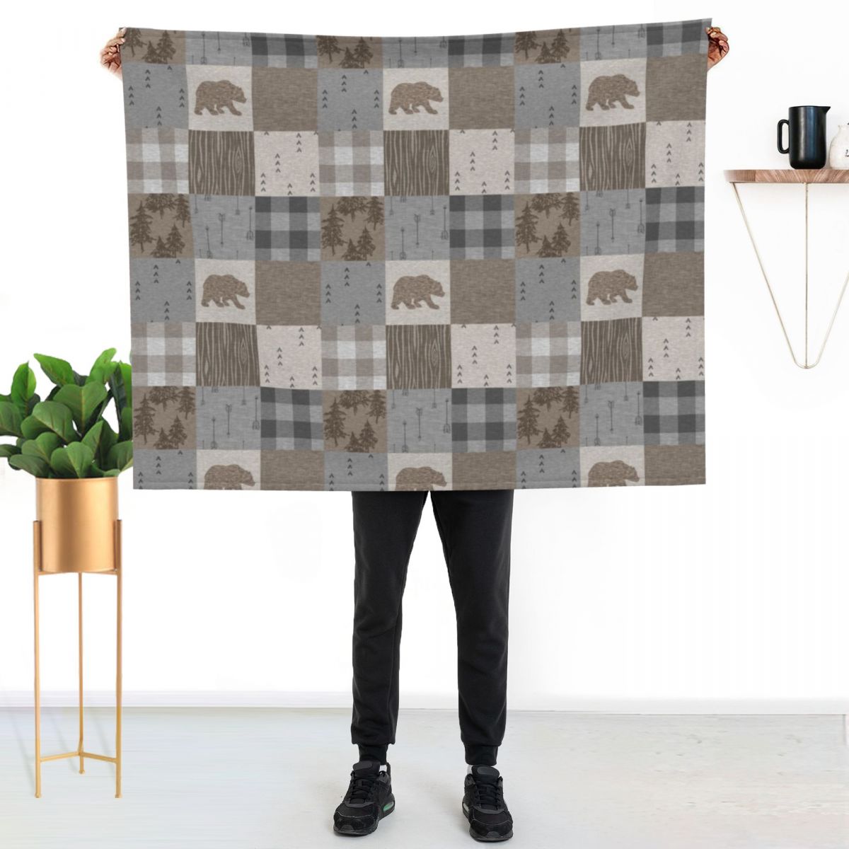 Bear Patchwork - Rustic Neutra - Neutral Throw Blanket 评论和价格