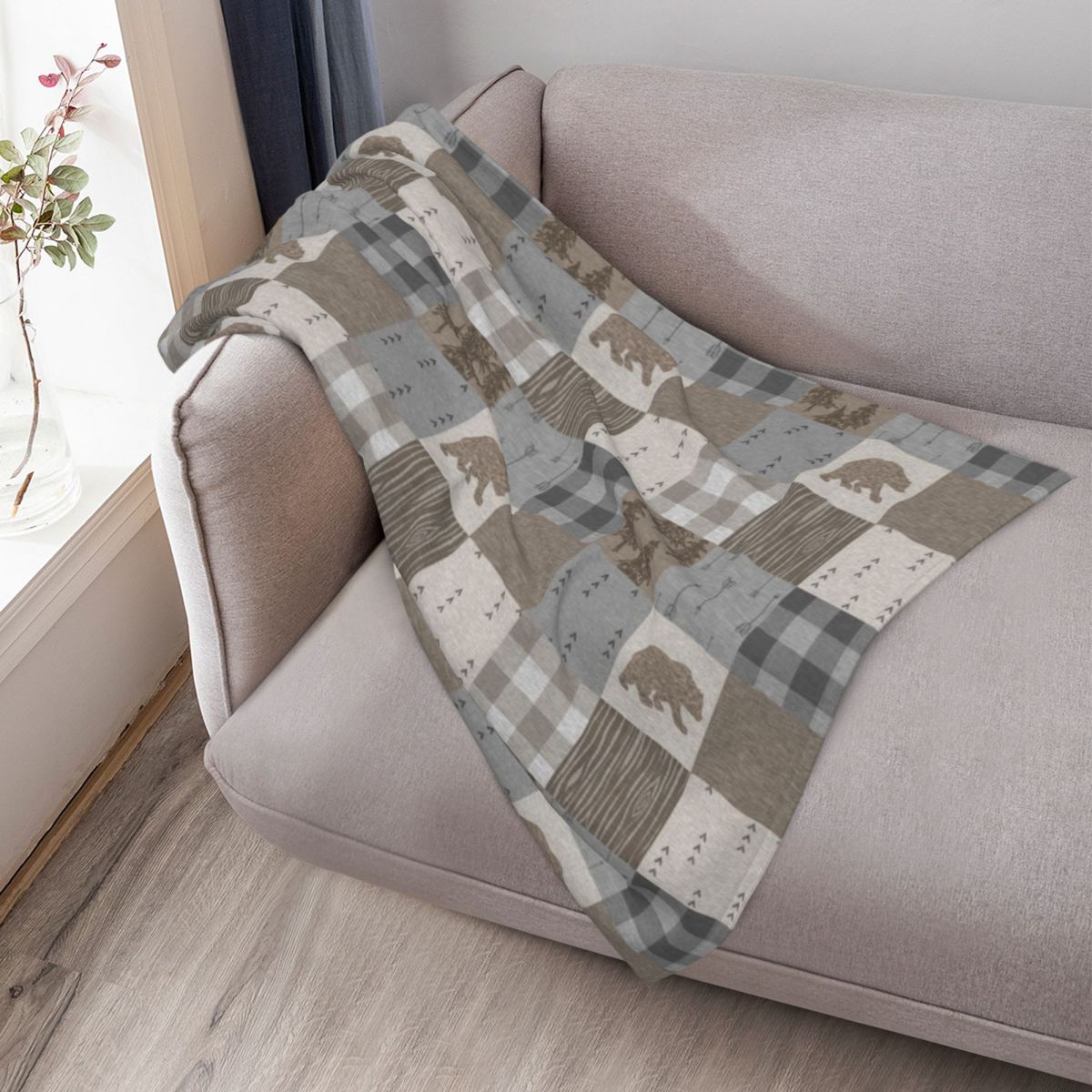Bear Patchwork - Rustic Neutra - Neutral Throw Blanket 评论和价格