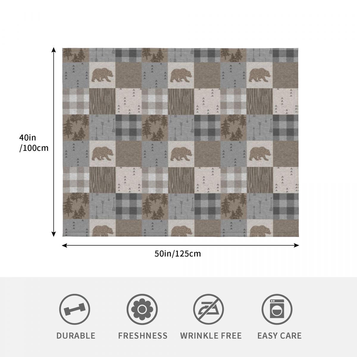 Bear Patchwork - Rustic Neutra - Neutral Throw Blanket 评论和价格