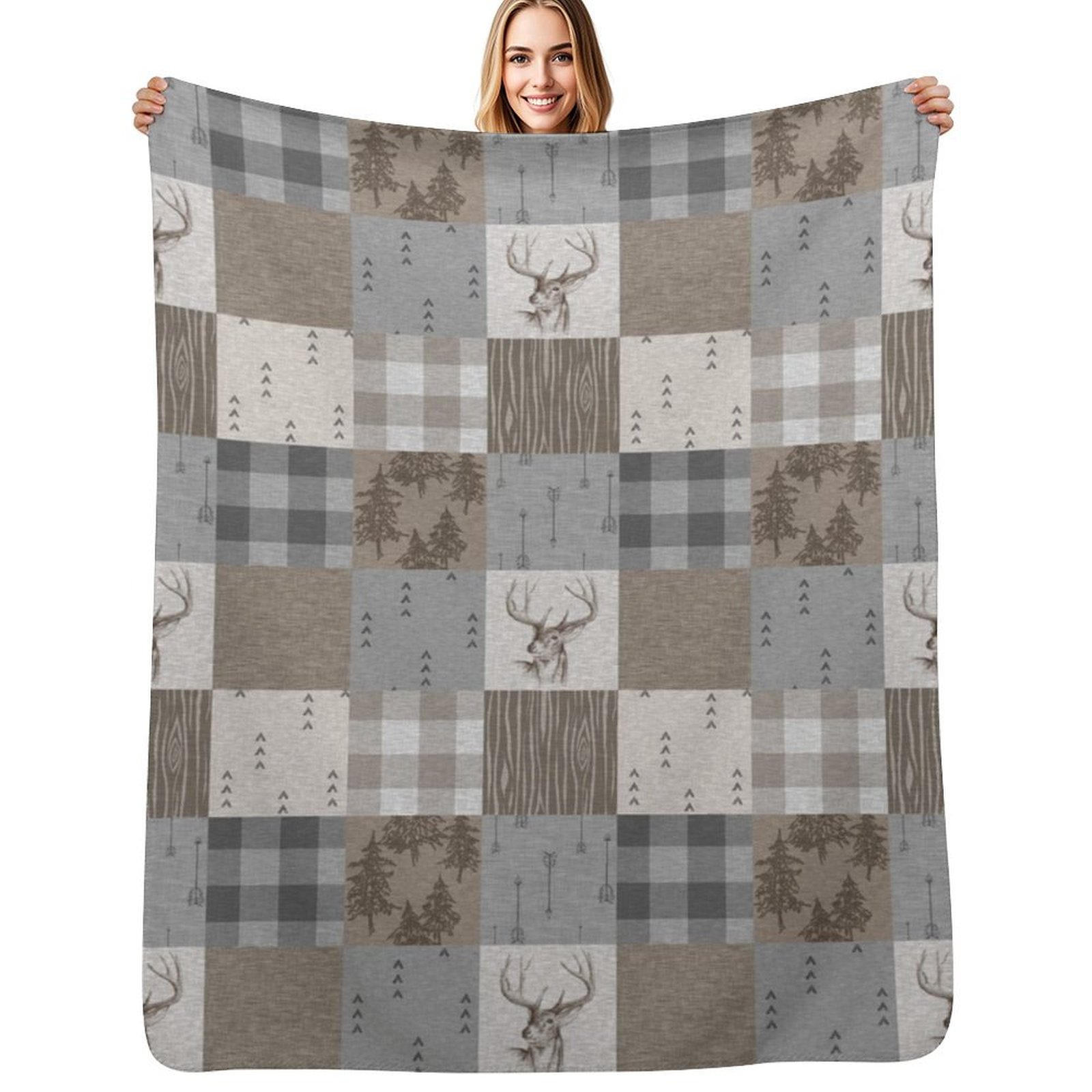 Deer Patchwork - Rustic Neutra - Neutral Throw Blanket 评论和价格