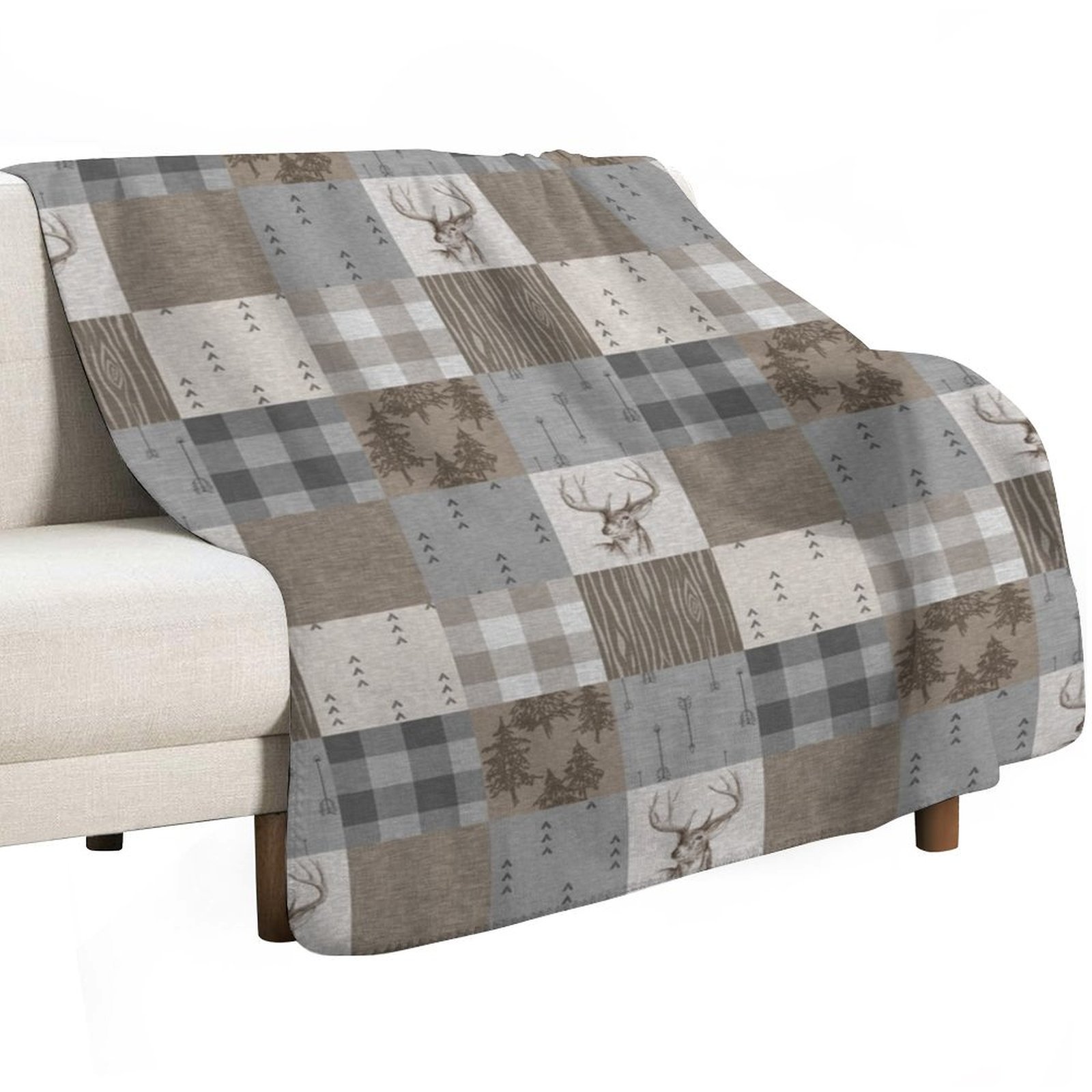 Deer Patchwork - Rustic Neutra - Neutral Throw Blanket 评论和价格