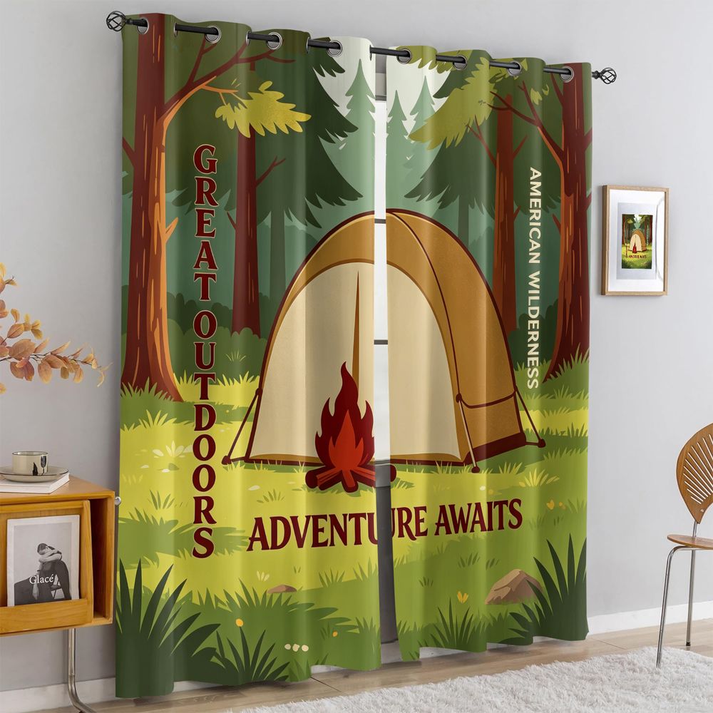Camping Scene Print Curtains,  - Home Decor Curtain 评论和价格