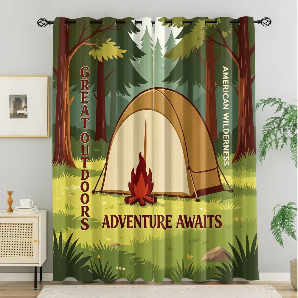 Camping Scene Print Curtains,  - Home Decor Curtain 评论和价格