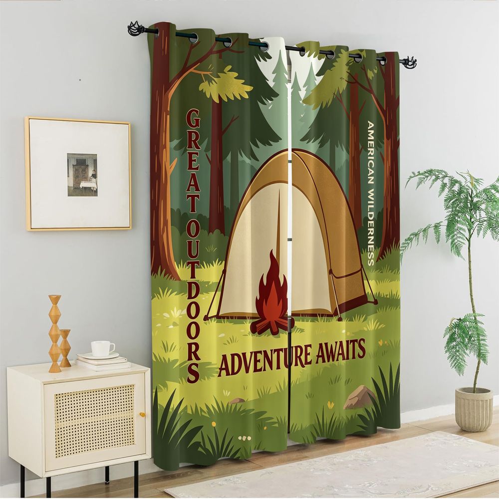 Camping Scene Print Curtains,  - Home Decor Curtain 评论和价格