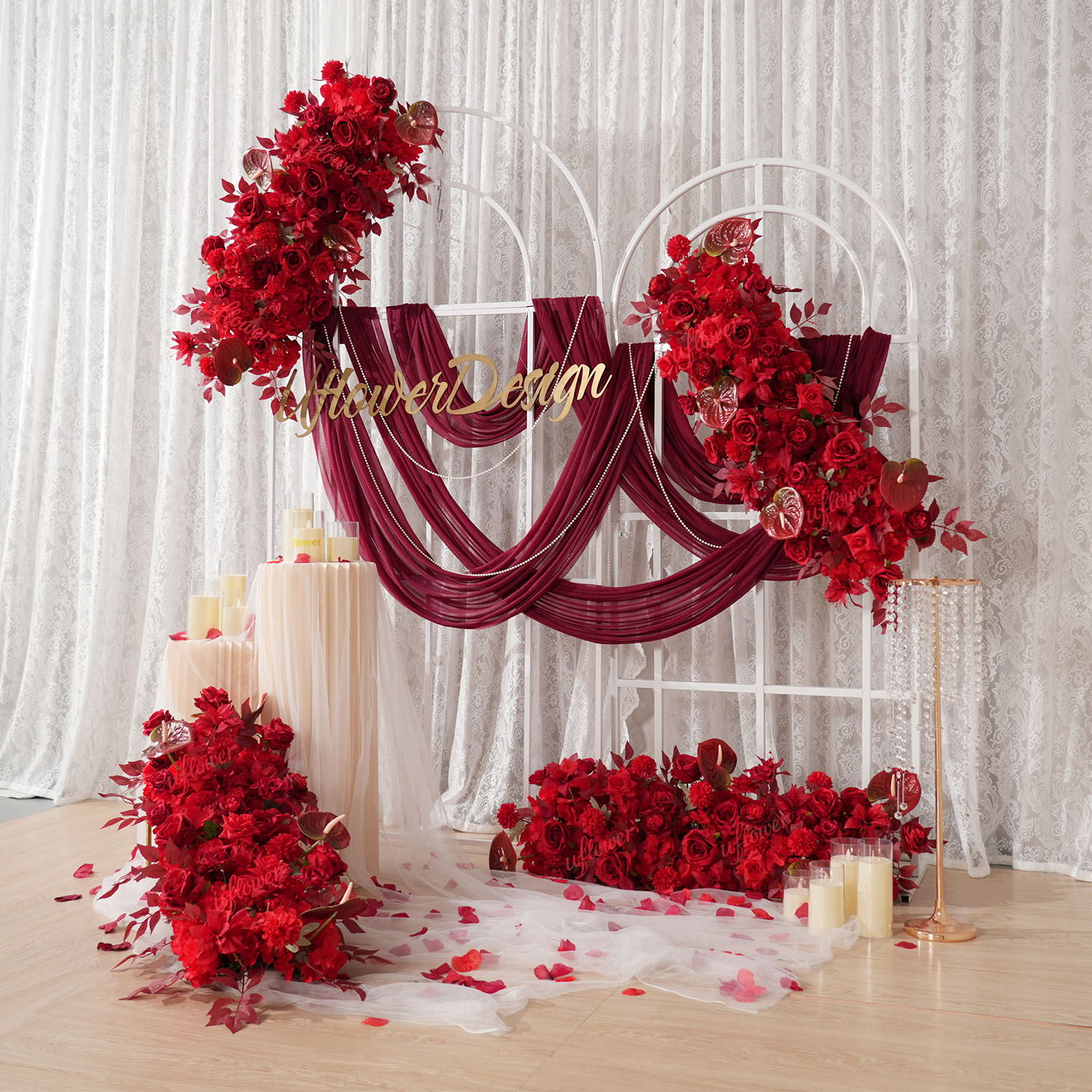 Uflower Red Flower Row Wedding - Home Decor Event 评论和价格