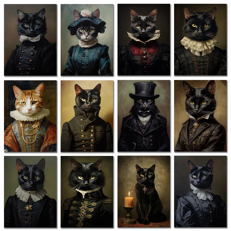 Vintage Renaissance Cat Portra - Home Decor Gothic 评论和价格