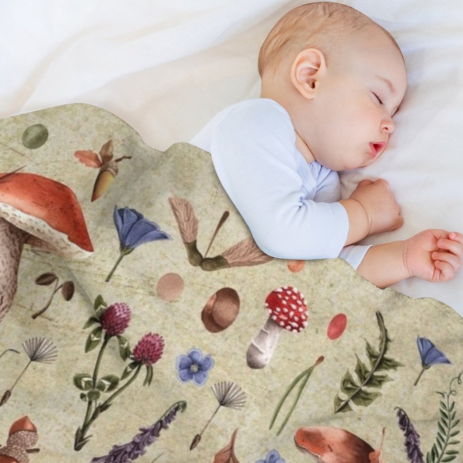 Retro botanical mushrooms, wil - Neutral Throw Blanket 评论和价格
