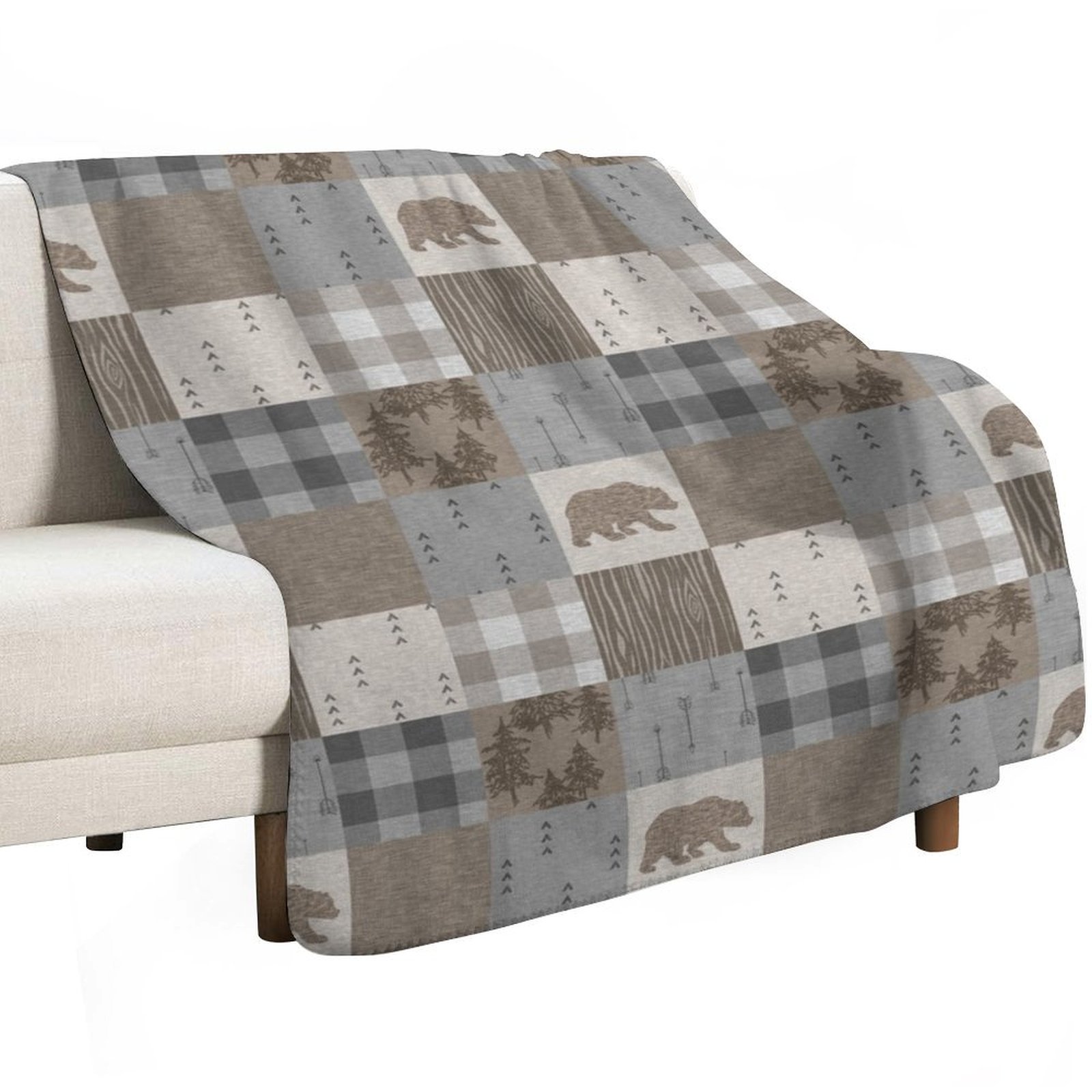 Bear Patchwork - Rustic Neutra - Neutral Throw Blanket 评论和价格