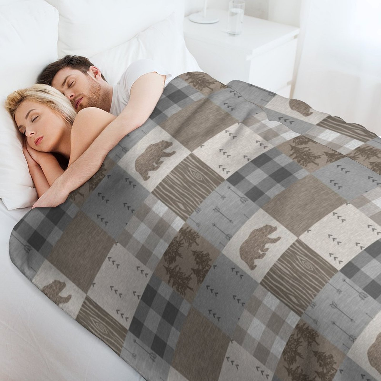 Bear Patchwork - Rustic Neutra - Neutral Throw Blanket 评论和价格