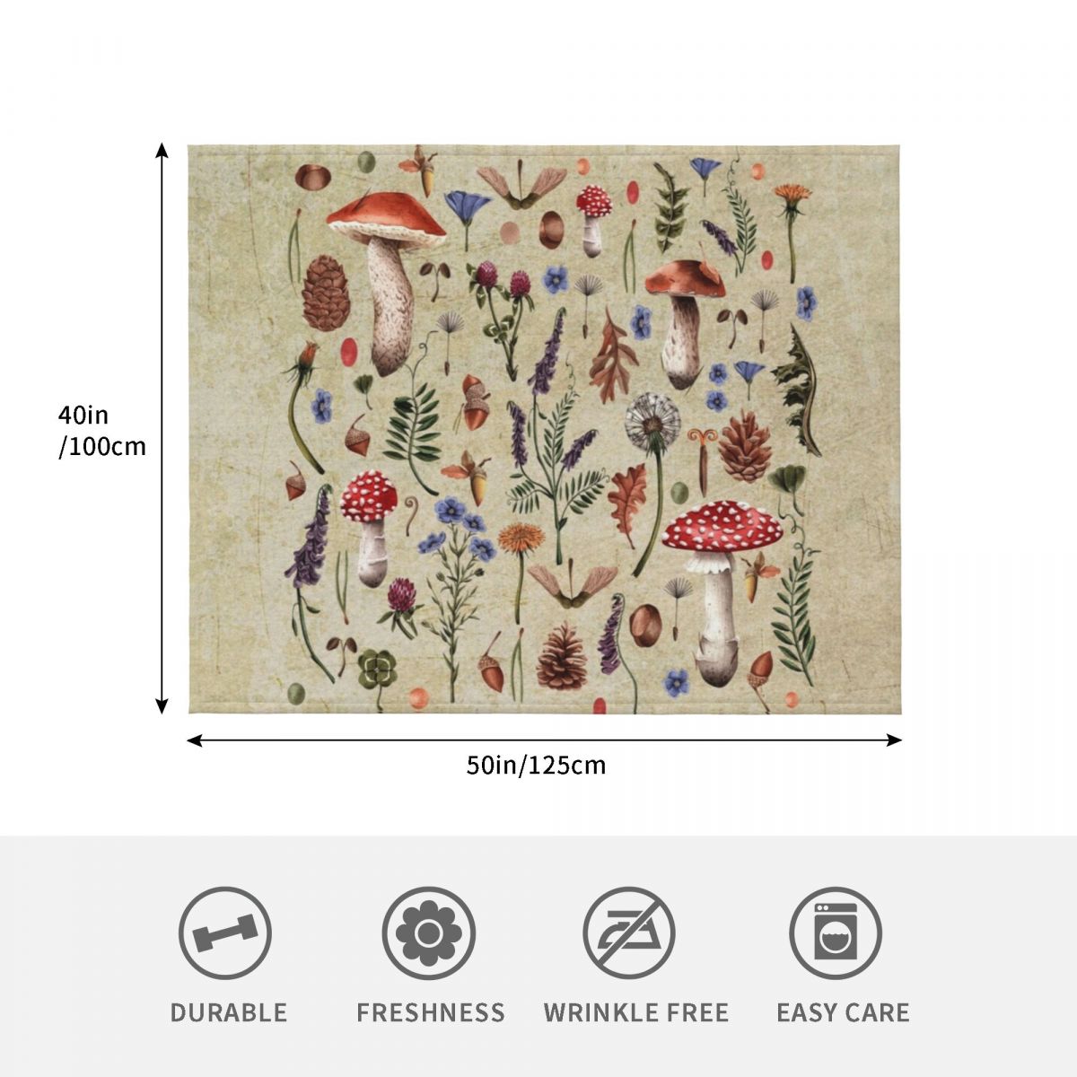 Retro botanical mushrooms, wil - Neutral Throw Blanket 评论和价格
