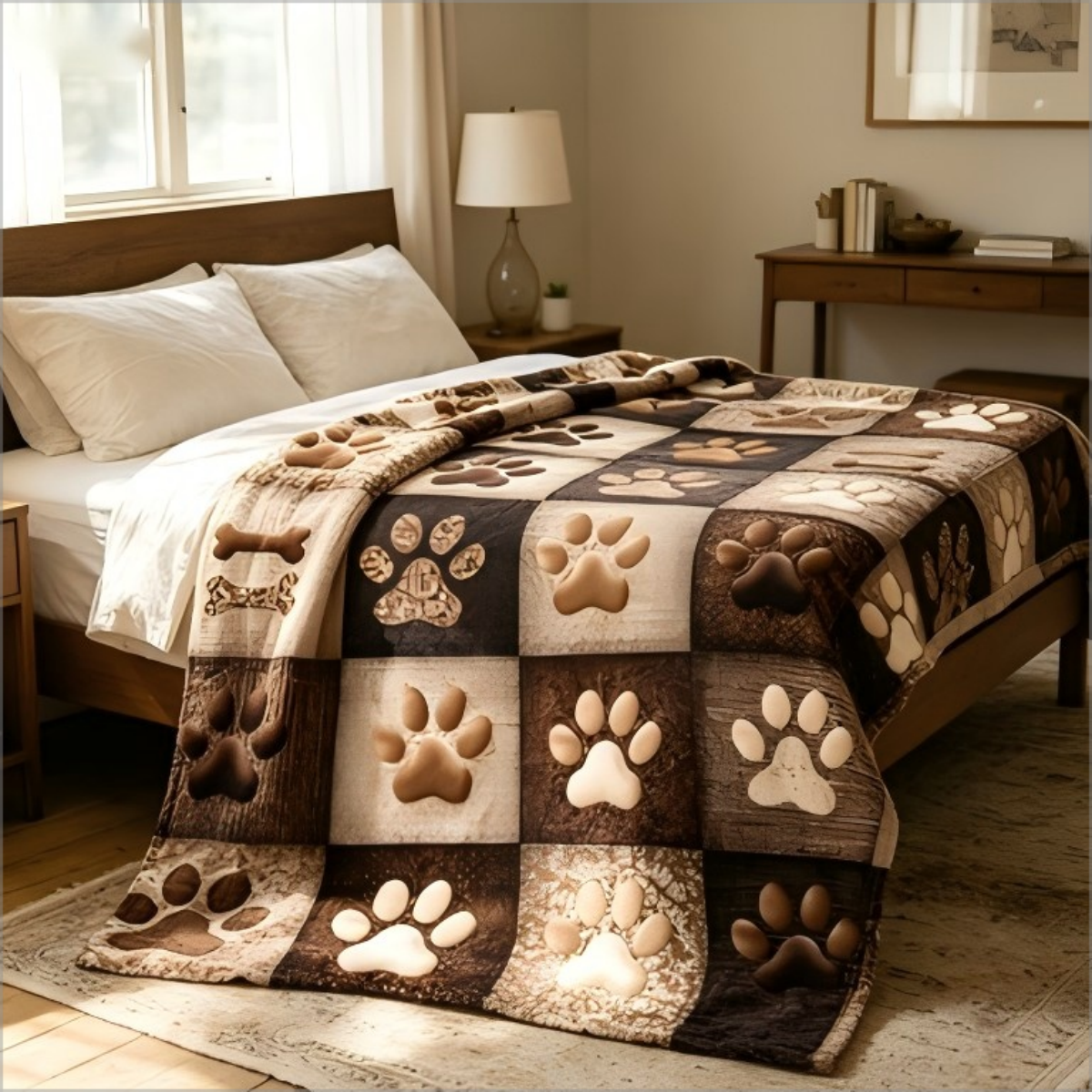 Rustic Dog Paw Print Patchwork - Neutral Throw Blanket 评论和价格