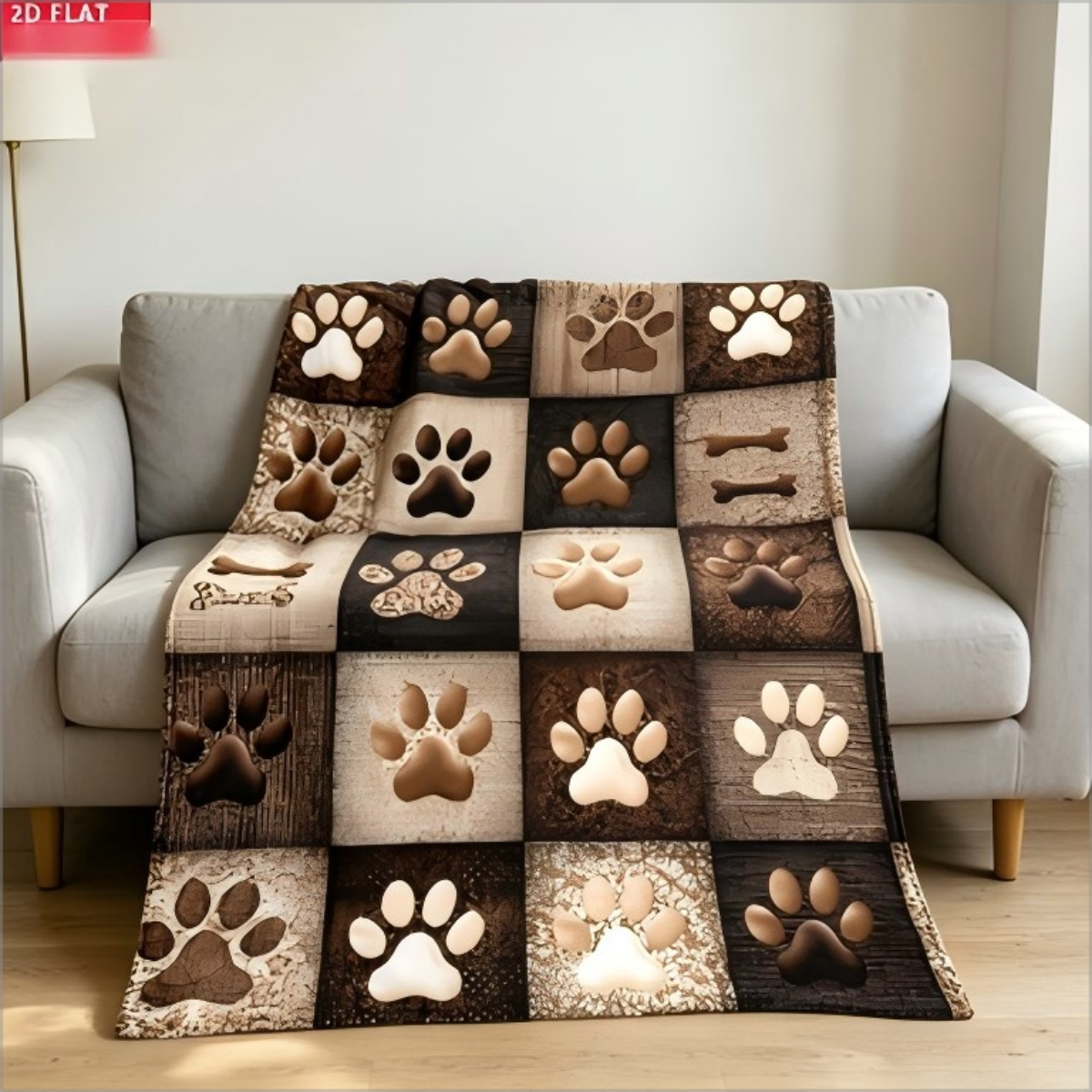Rustic Dog Paw Print Patchwork - Neutral Throw Blanket 评论和价格
