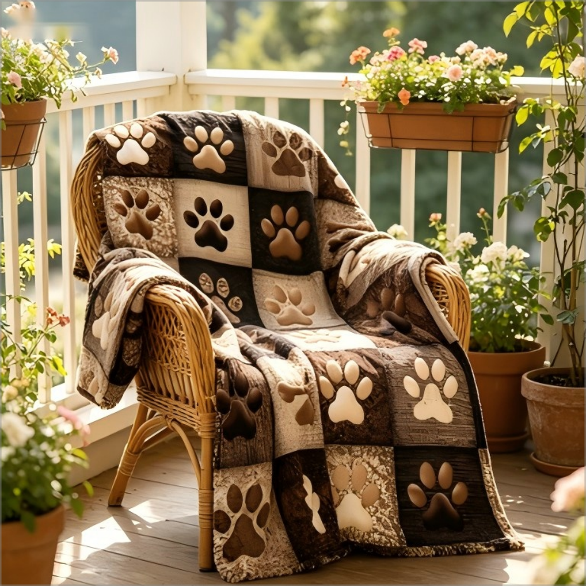 Rustic Dog Paw Print Patchwork - Neutral Throw Blanket 评论和价格