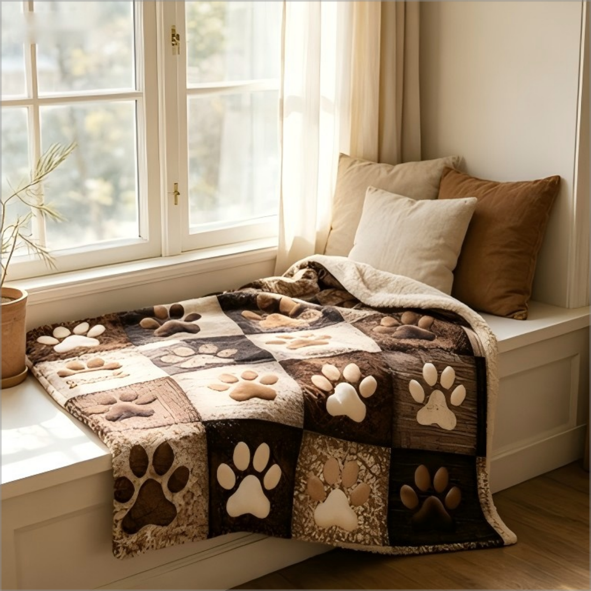 Rustic Dog Paw Print Patchwork - Neutral Throw Blanket 评论和价格