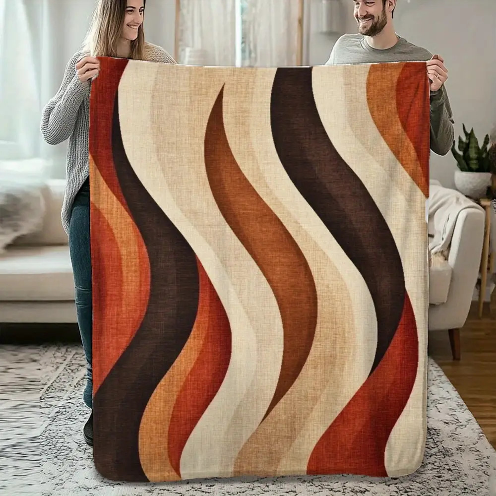 Wavy Print Flannel Blanket - N - Neutral Throw Blanket 评论和价格