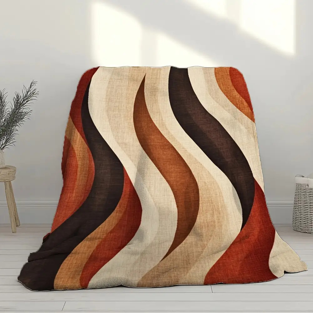 Wavy Print Flannel Blanket - N - Neutral Throw Blanket 评论和价格