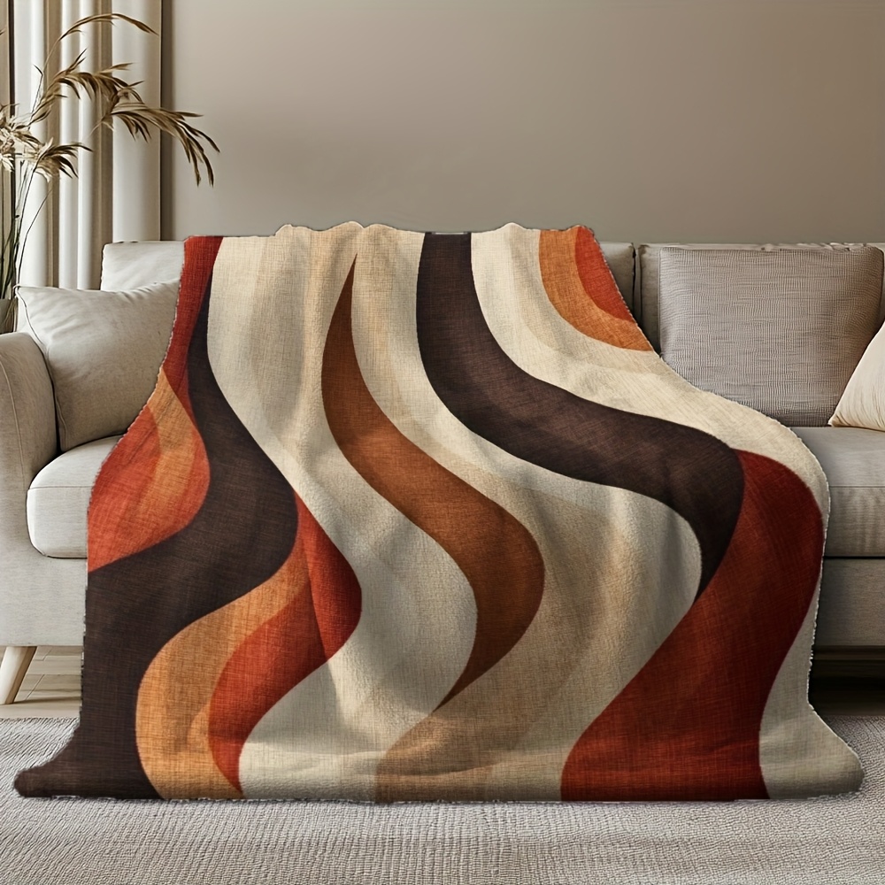 Wavy Print Flannel Blanket - N - Neutral Throw Blanket 评论和价格