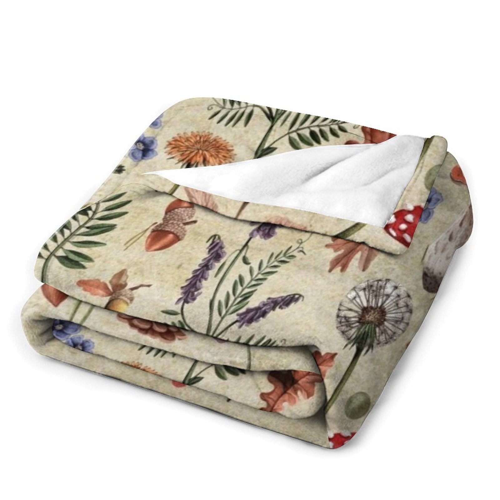 Retro botanical mushrooms, wil - Neutral Throw Blanket 评论和价格
